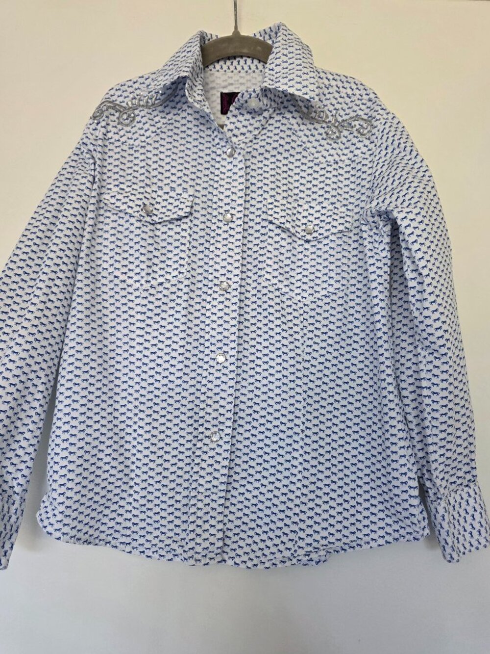 Cowgirl Legend Girl's Western Shirt Snap Rhinestone Embroidered Horses Size M